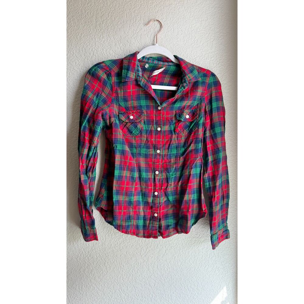 Old Navy 2010 Red Green Tartan Plaid Flannel Button Down Shirt Small